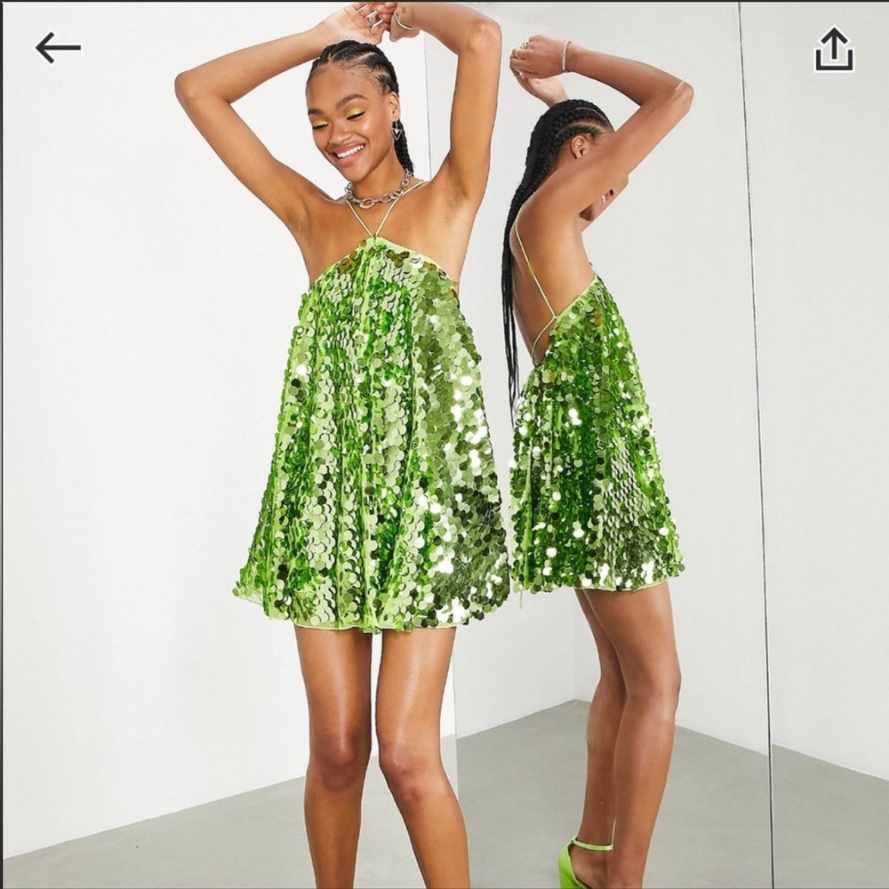 ASOS Backless Mini dress in Green sequin